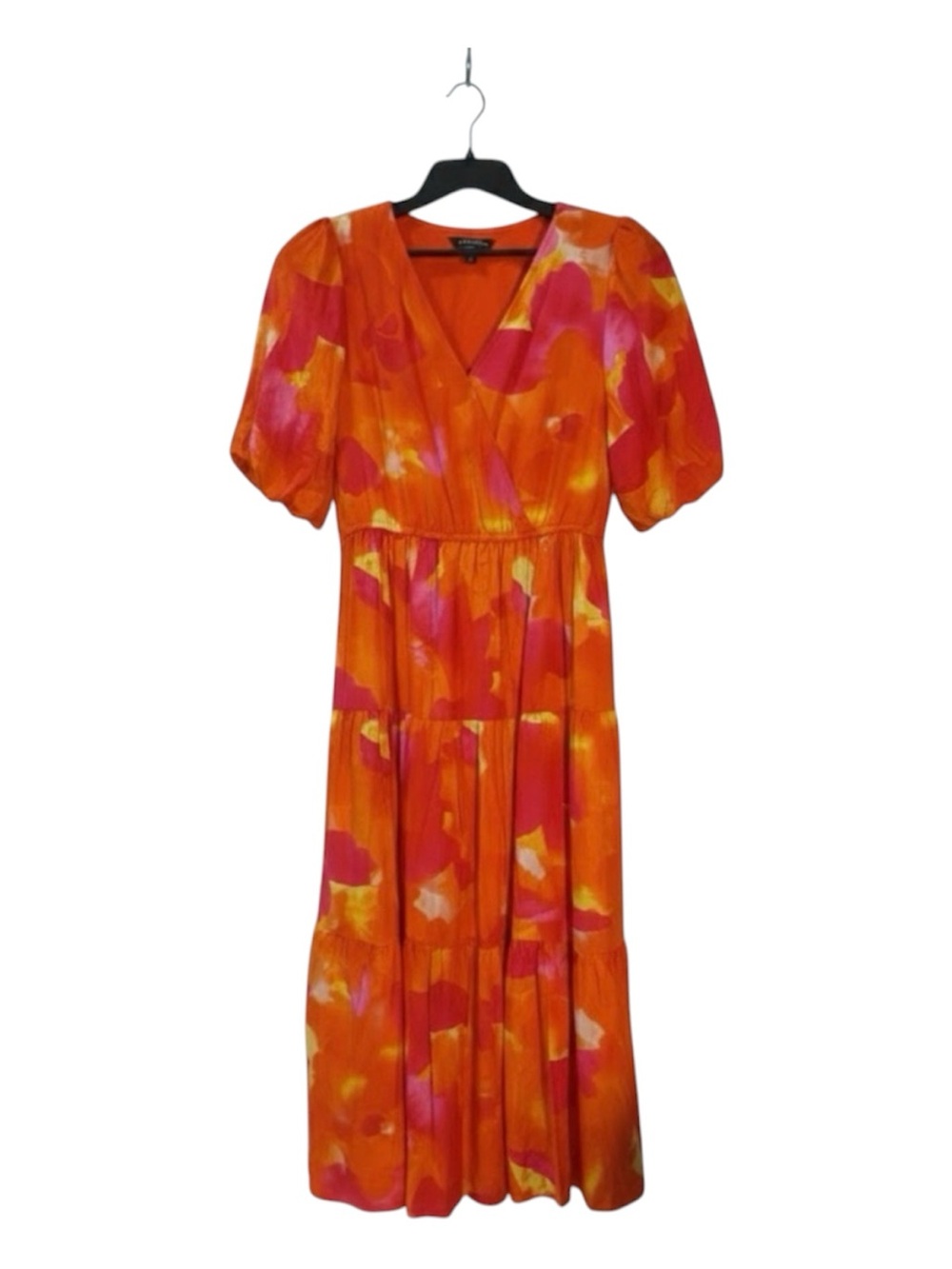 Floral Tiered Maxi Dress Orange Pink Resort Boho Medium